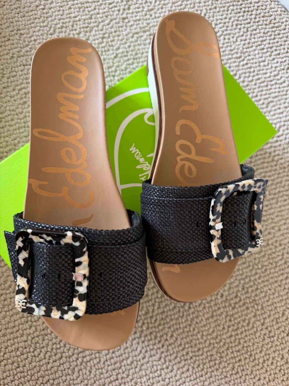 Sam Edelman Black Woven Wedge Slide with Tortoiseshell Buckle (Ariane) - Picture 6 of 9